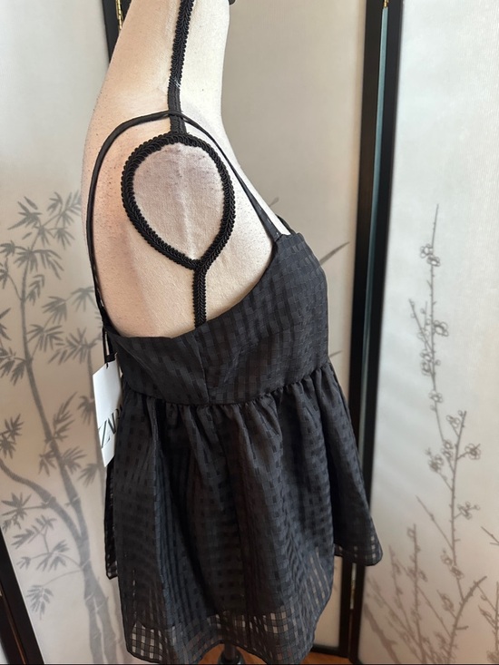 NWT Zara Black Checkered Peplum Camisole - Picture 5 of 6